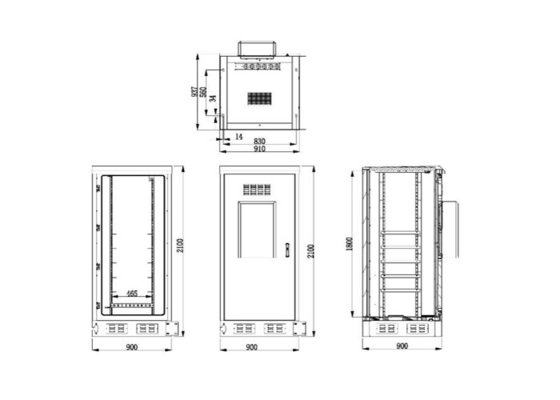 Anti-corrosione 40U IP55 gabinetto telecom esterno con manutenzione AC porta d'ingresso